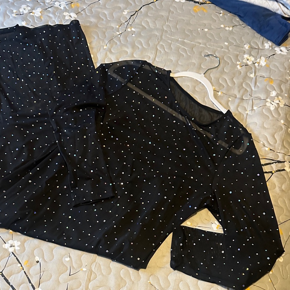 Black Long Sheer Dress with Sparkling Polka Dots Size XL